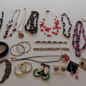 Assorted Costume Jewelry Lot - 19 Pieces -1 Pound - Wearable -Variety-Untangeled